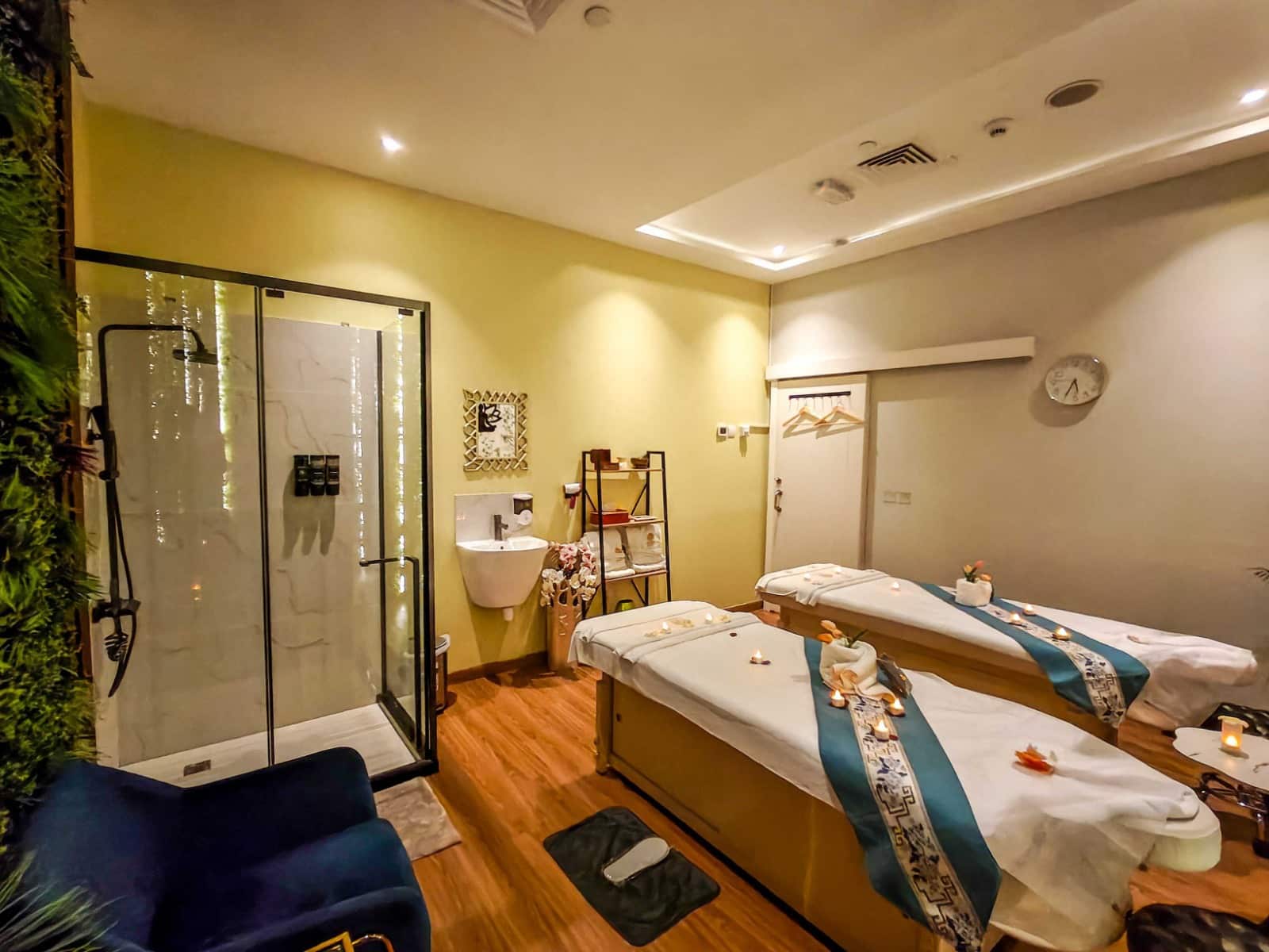 Swedish massage room in JVC Dubai with two massage beds and relaxing spa setup